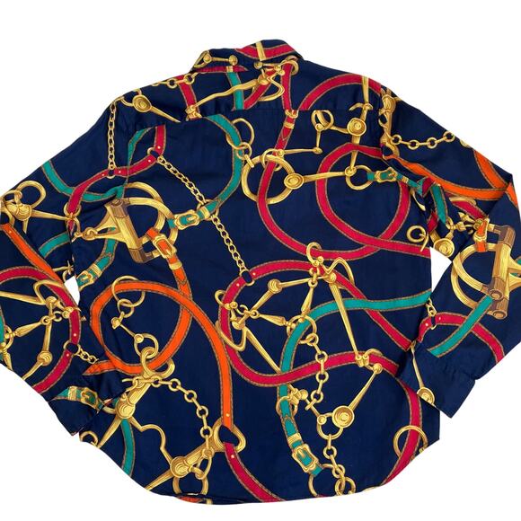 L-Ralph Lauren Sz L Signature Equestrian Print Long Sleeve Button Down Shirt - Picture 12 of 16